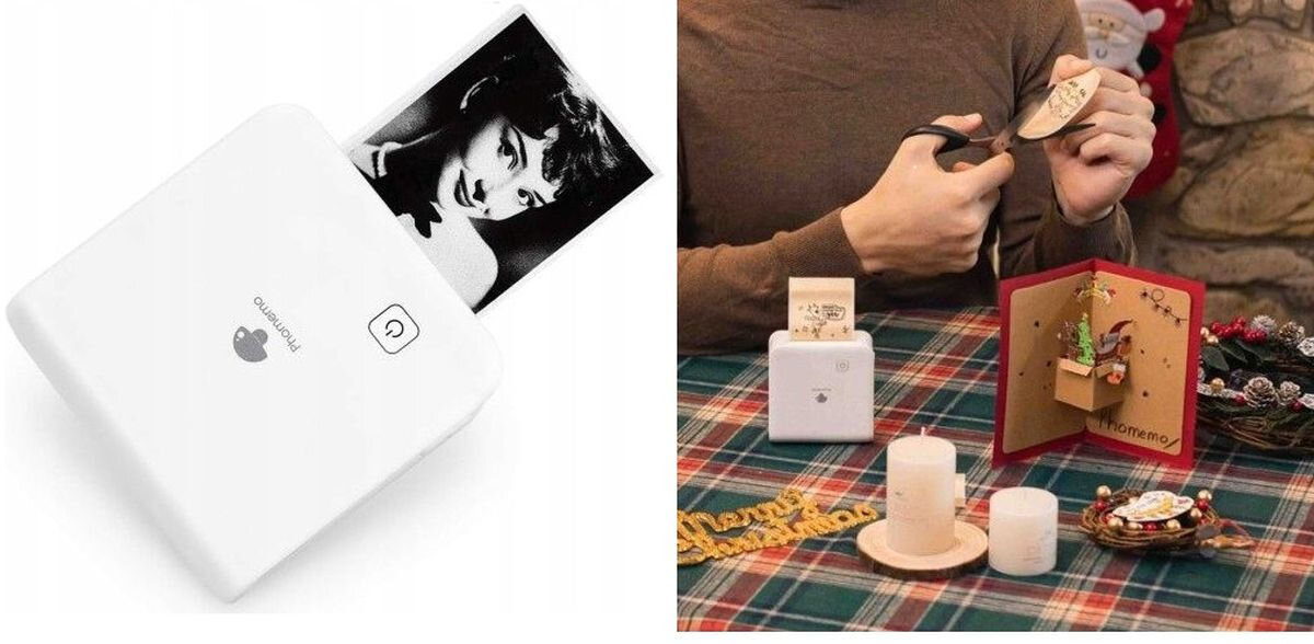 Drukarka PHOMEMO M02 Pro Biały jakość 300 DPI wydruk czarno-biały waga 190 g wymiary 86x82x32 mm kieszonkowy format