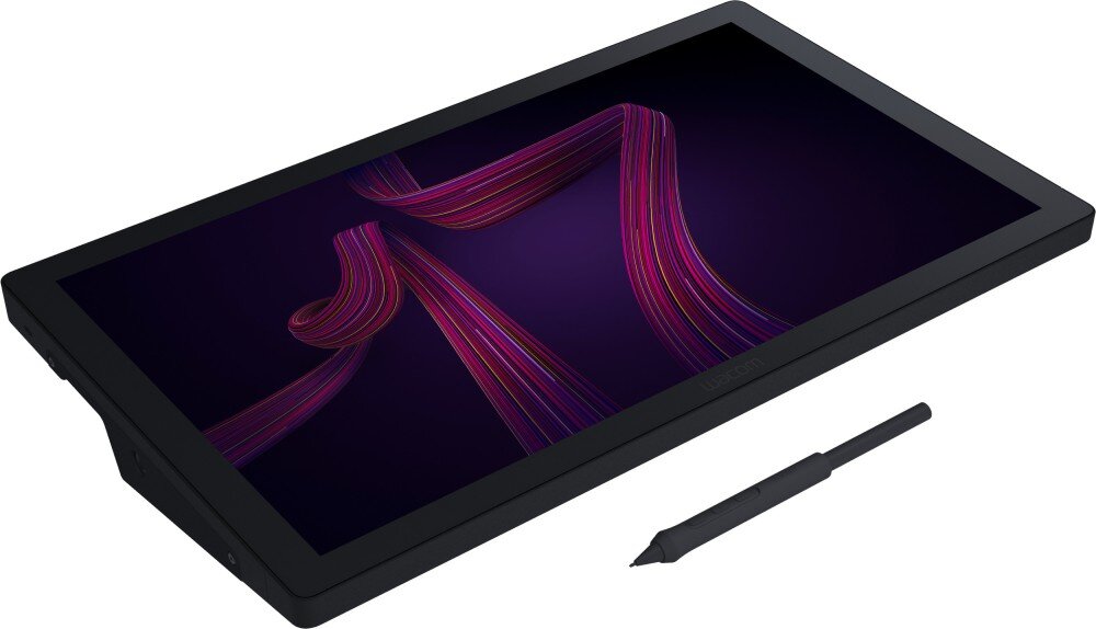 Tablet graficzny WACOM Cintiq Pro 17 Zestaw tabletu graficznego z akcesoriami. Na stole leży tablet, rysik, kabel, ładowarka, stojak, oraz instrukcja obsługi i inne akcesoria do montażu, kompatybilność systemy złącza porty