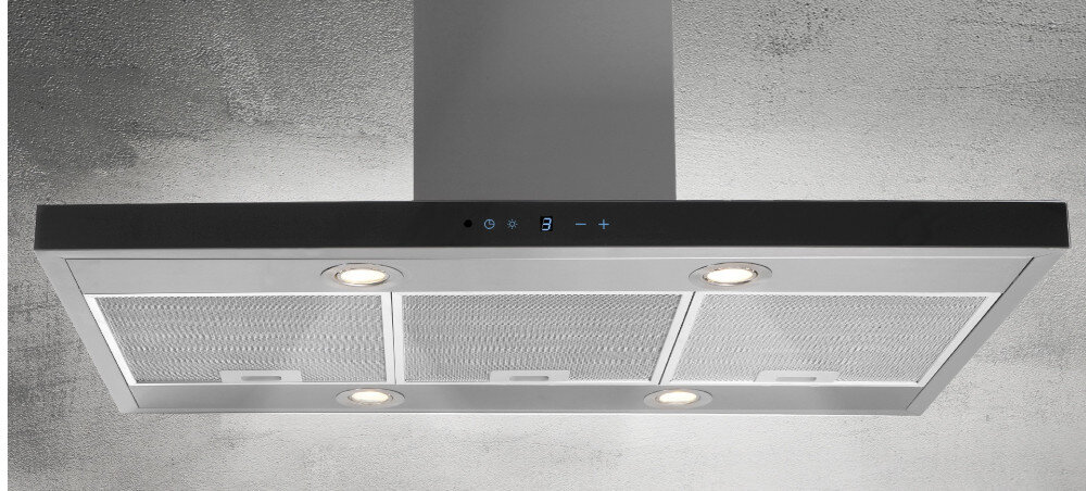 OKAP AW-6 Nuvola Isola 90 inox czarne szkło szerokość 90 cm łatwa obsługa Oświetlenie LED