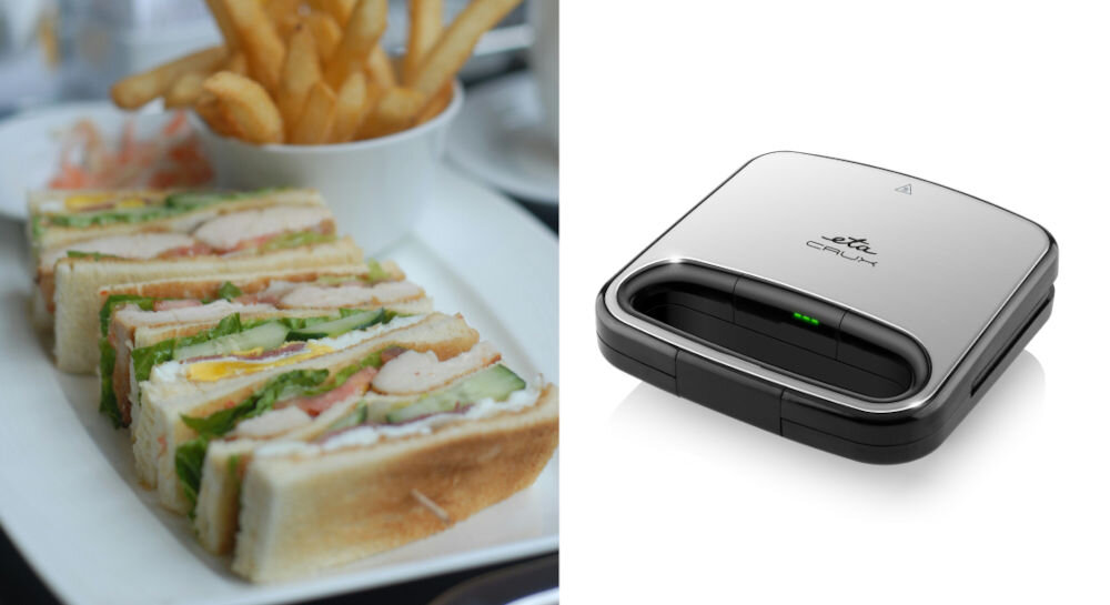 Opiekacz ETA Crux 316390000 automatyczne regulacja temperatury wskaźnik świetlny  idealnie przypieczone kanapki termiczne zabezpieczenie izolowana rączka pyszne potrawy 