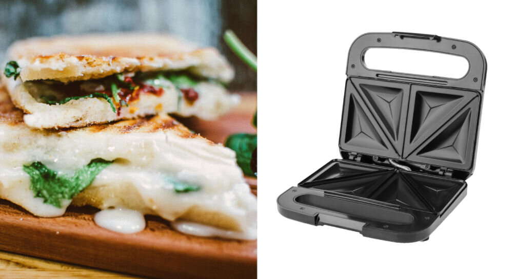 Opiekacz ETA Crux 316390000 nieprzywierająca powierzchnia mozliwość przechowywania w pionie antypoślizgowe nóżki 85 centrymetrowy przewód  stabilnośc komfort moc 750 W kompaktowa konstrukcja smaczne kanapki wygoda 