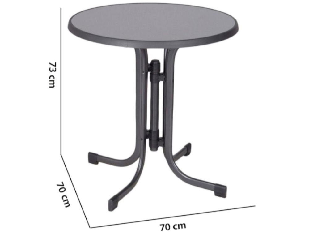 Stół ogrodowy PATIO Dine & Relax Punti Antracyt, montaż, okrągły, 4 osoby, praktyczny, na białym tle stół w pełni rozłożony z podaniem wymiarów