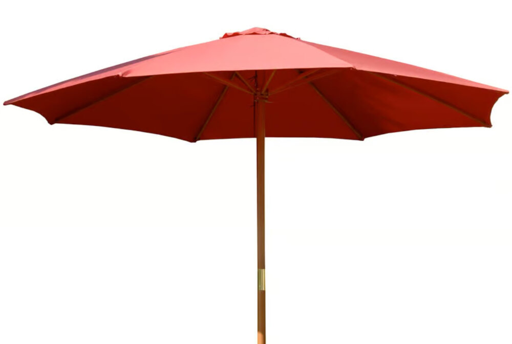 Parasol ogrodowy PATIO Poly Czerwony Trwała ośmiokątna czasza wymiary ochrona światło słońce czyszczenie