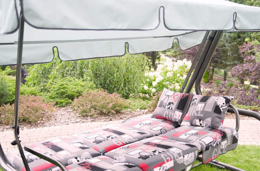 Huśtawka ogrodowa PATIO Rimini F004-06LB funkcja ochrony daszek regulacja wykonanie poliester potrzeby preferencje dostosowanie