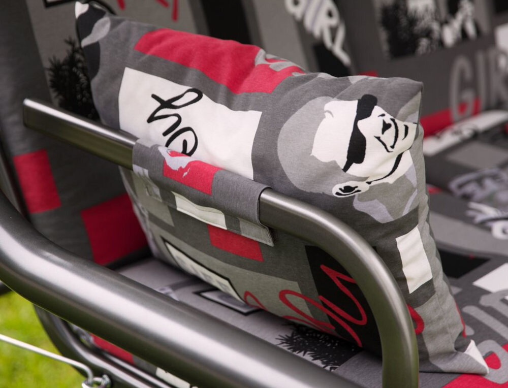 Huśtawka ogrodowa PATIO Rimini F004-06LB elegancja estetyka komfort miekkie boczne poduszki wygoda na rzepy montaż