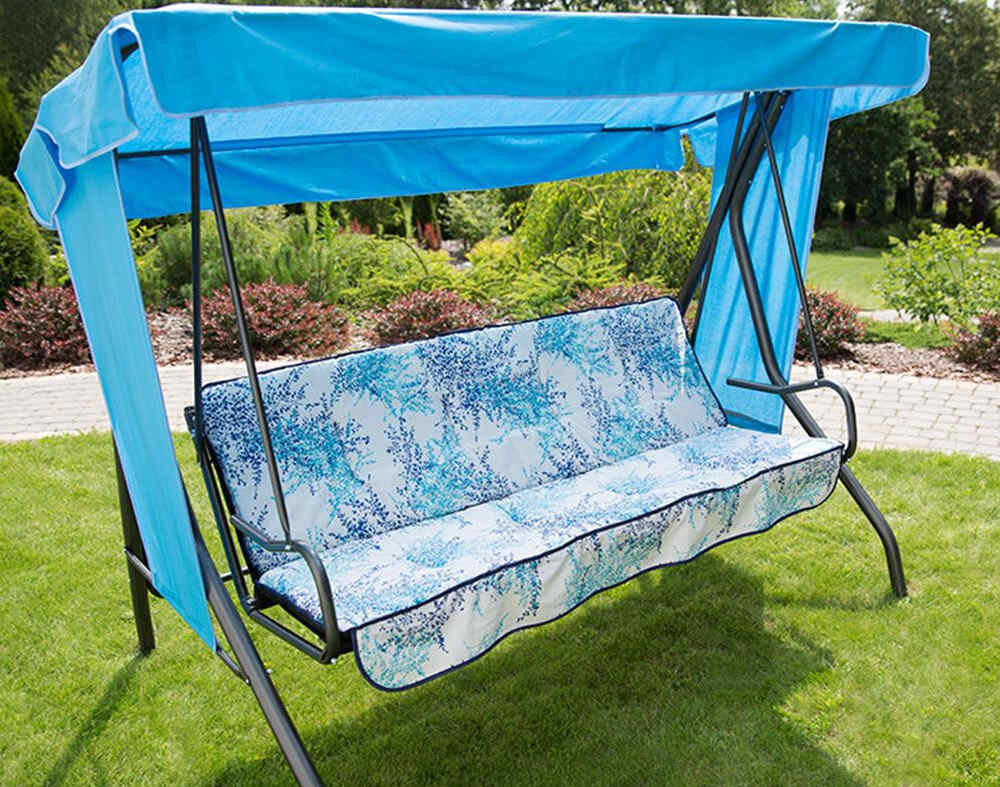 Huśtawka ogrodowa PATIO Latina G023-01PB  solidna wytrzymała malowana farby poliestrowo-epoksydowymi daszek osłona boków wykonanie mocowanie rzepy taska gumowa elastycznosc stabilnosc