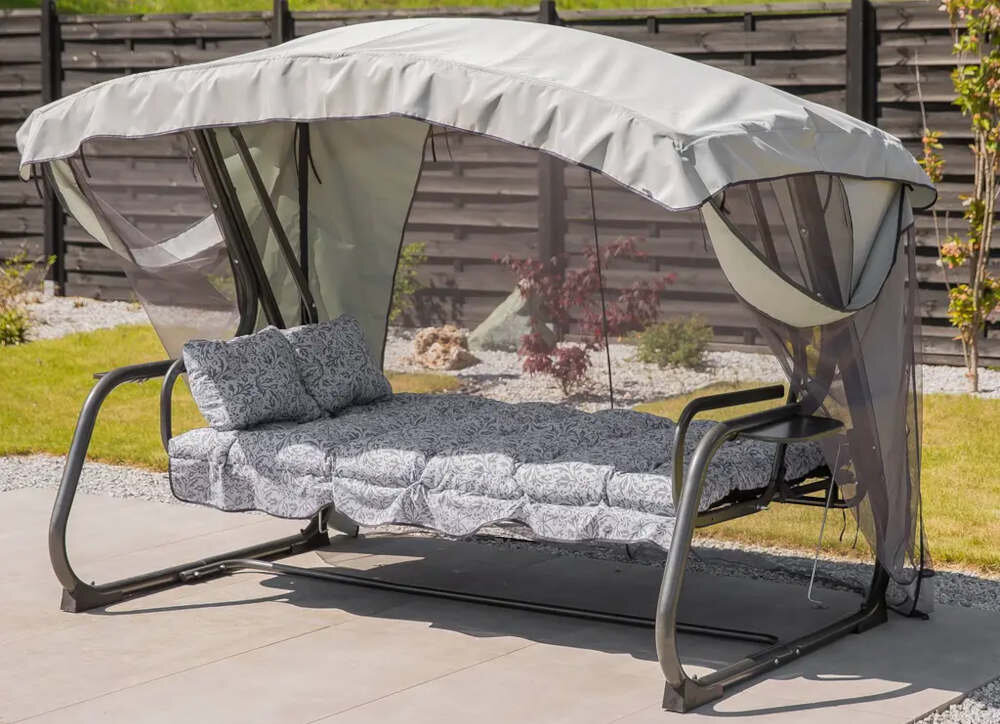 Huśtawka ogrodowa PATIO Ravenna Lux A079-06PB cztery osoby funkcja spania rozkladana waga max 350 kg