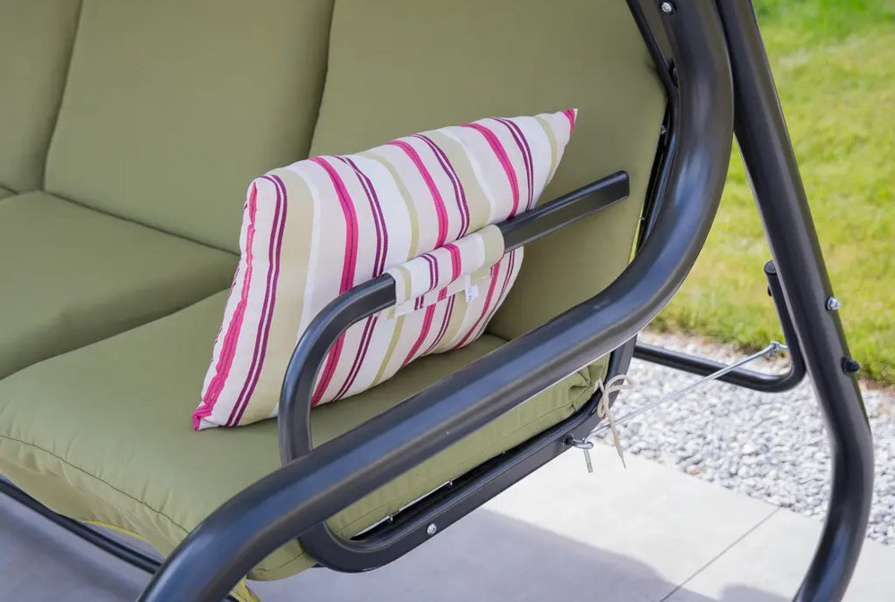 Huśtawka ogrodowa PATIO Rimini D009-22SB elegancja estetyka komfort miekkie boczne poduszki wygoda na rzepy montaż