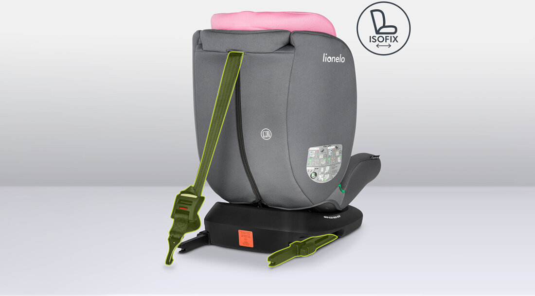 Fotelik samochodowy LIONELO Bastiaan I-Size (0-36 kg) Różowy Prosty montaż system ISOFIX pas Top Tether wzrost