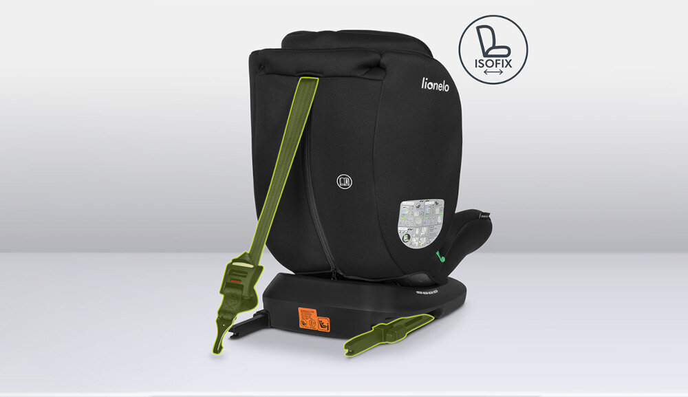 Fotelik samochodowy LIONELO Bastiaan I-Size (0-36 kg) Czarno-czerwony Prosty montaż system ISOFIX pas Top Tether wzrost