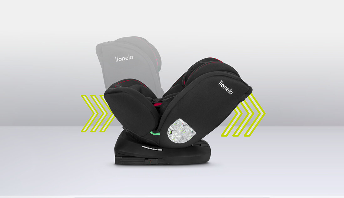 Fotelik samochodowy LIONELO Bastiaan I-Size (0-36 kg) Czarno-czerwony Czterostopniowa regulacja pochylenia oparcia siedmiostopniowa regulacja zagłówka