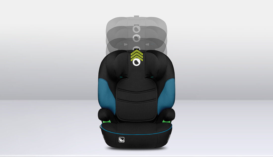 Fotelik samochodowy LIONELO Lars I-Size (15-36 kg) Czarno-turkusowy 10-stopniowa regulacja zagłówka dostosowanie wysokosc