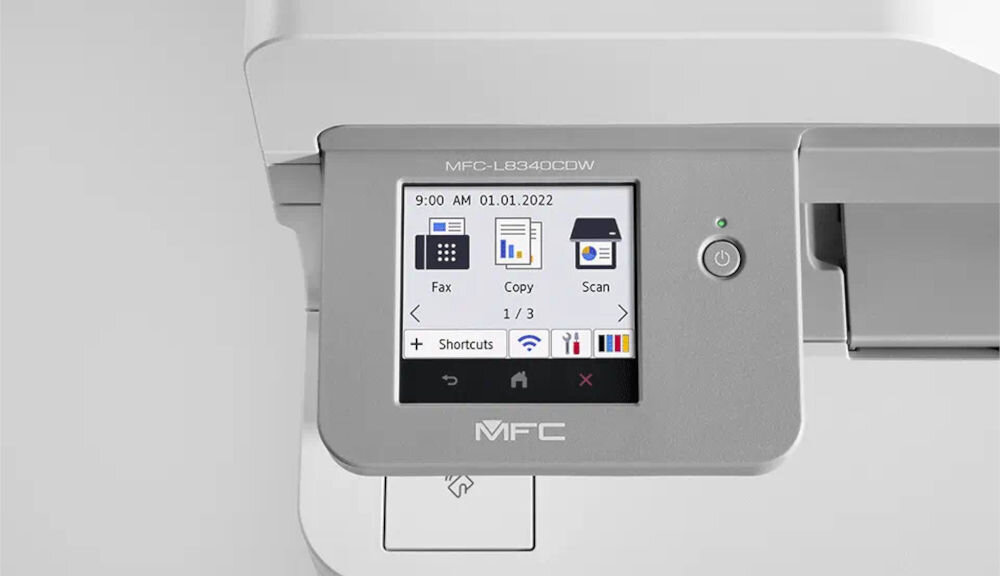 Urządzenie wielofunkcyjne BROTHER MFC-L8340CDW Druk w kolorze, Automatyczny druk dwustronny, Wi-Fi zbliżenie na wyświetlacz kolorowy ekran dotykowy przekątna monitorowanie statusu prosta przejrzysta obsługa urządzenia