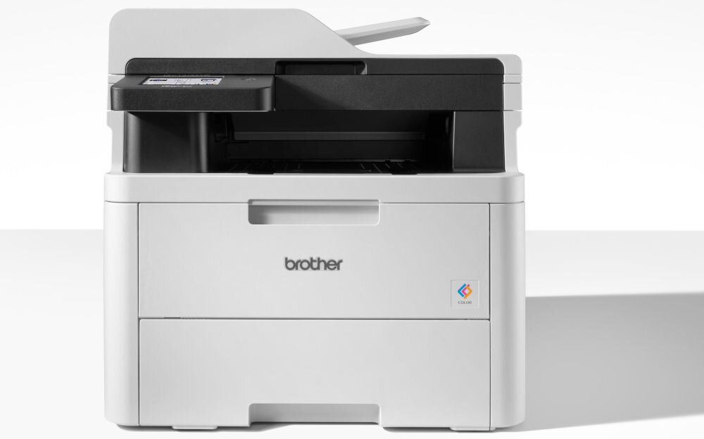 Urządzenie wielofunkcyjne BROTHER MFC-L3740CDW Druk w kolorze, Automatyczny druk dwustronny, Wi-Fi prezentacja urządzenia od przodu na jasnym tle czas kopiowania kolor rozdzielczość efektywne narzędzie