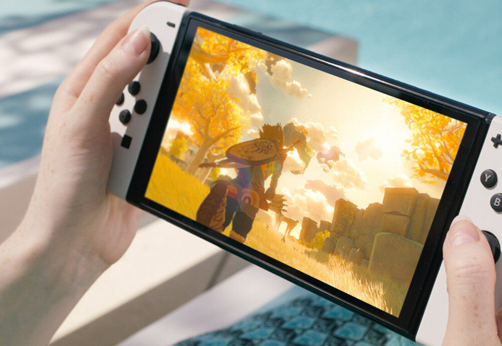 Konsola NINTENDO Switch Oled + Gra Mario Kart 8 Deluxe (kod do pobrania) + NS Online 90 Dni ekran wyświetlacz rozdzielczość głębia czerń kontrast kolory