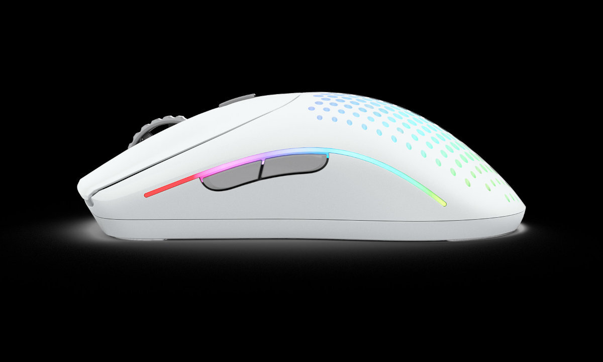 GLORIOUS Model O 2 Wireless symetryczny design, 6 programowalnych przycisków niską wagę (około 68 g) FPS, MOBA, MMO i Battle Royale - mysz od boku