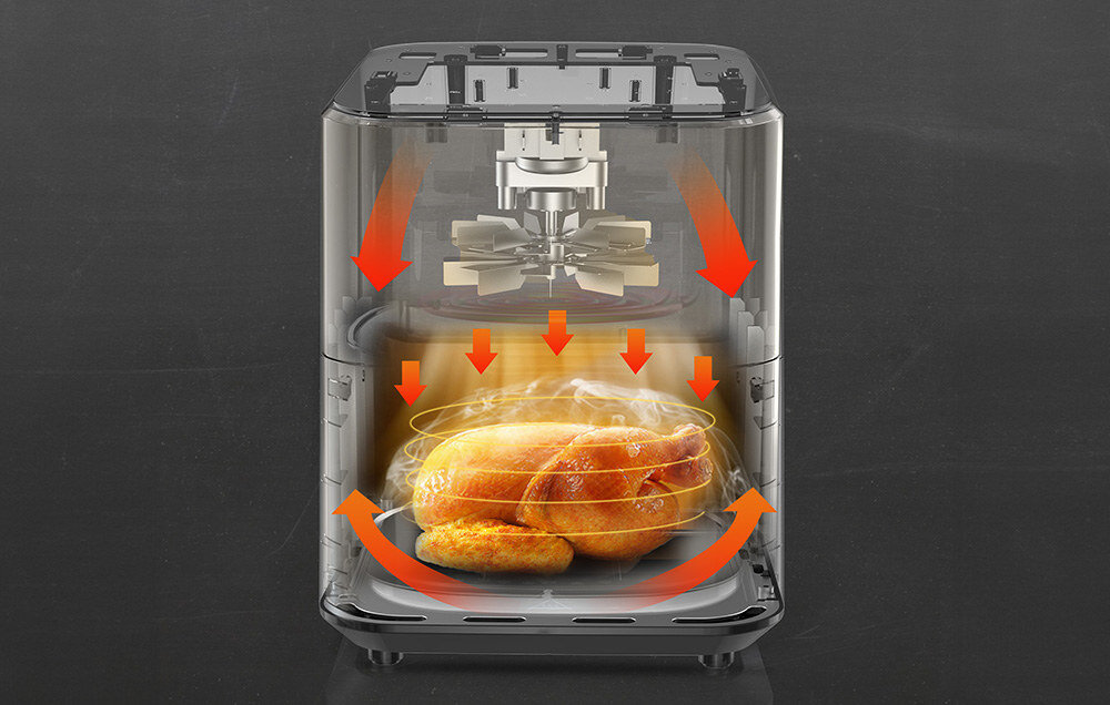 Frytkownica beztłuszczowa LEACCO AF010 Air Fryer posiłki gotowanie potrawy smak technologia cyrkulacji gorącego powietrza swoboda 8 trybów pracy