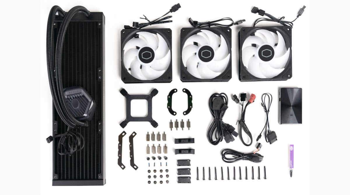 Chłodzenie wodne COOLER MASTER MasterLiquid 360 Atmos kontroler ARGB pasta termoprzewodząca backplate Intel AMD zestaw montażowy