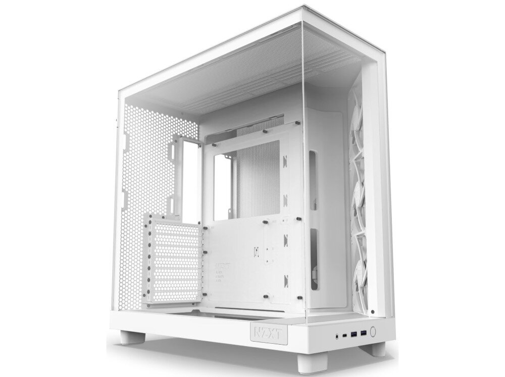 Obudowa NZXT H6 Flow Pusta obudowa komputerowa z przeszklonym frontem i bokiem, ze złączami I/O na dolnej krawędzi przedniego panelu