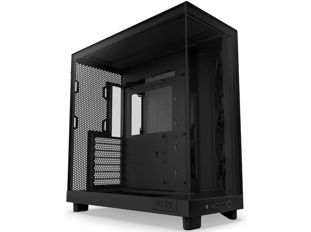 Obudowa NZXT H6 Flow Pusta obudowa komputerowa z przeszklonym frontem i bokiem, ze złączami I/O na dolnej krawędzi przedniego panelu