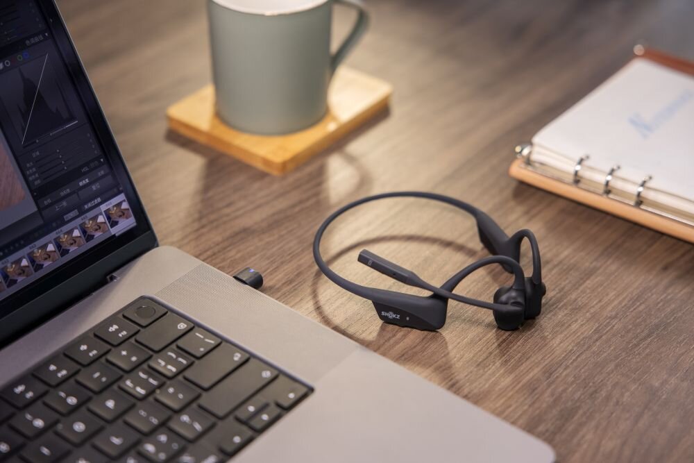 Słuchawki AFTERSHOKZ OpenComm2 UC USB-C Shokz OpenComm2 UC słuchawki przewodnictwo kostne słuchawki z certyfikatem Zoom słuchawki DSP słuchawki cVc parowanie wielopunktowe dongle Loop110 Bluetooth 2.4 GHz profesjonalne słuchawki biurowe bezprzewodowe słuchawki Bluetooth słuchawki z mikrofonem redukującym szumy