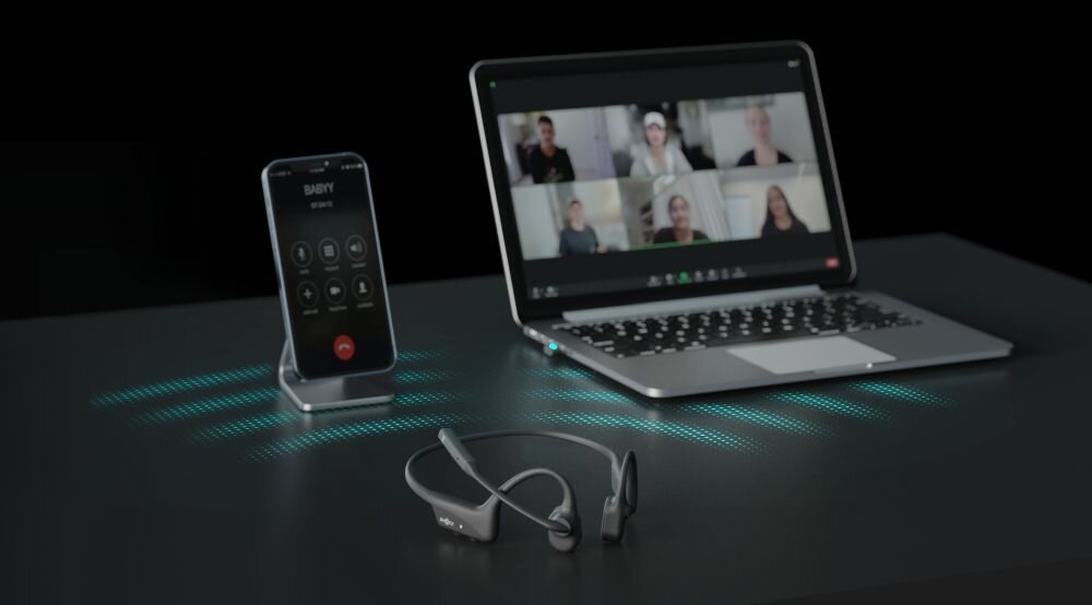 Słuchawki AFTERSHOKZ OpenComm2 UC USB-A parowanie wielopunktowe dwa urzadzenia przelaczanie sie