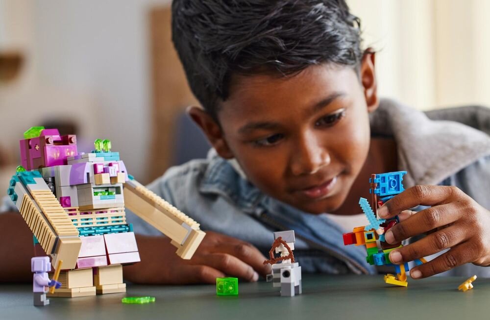 LEGO 21257 Minecraft Decydujące starcie z Dewastatorem klocki elementy zabawa łączenie figurki akcesoria figurka zestaw