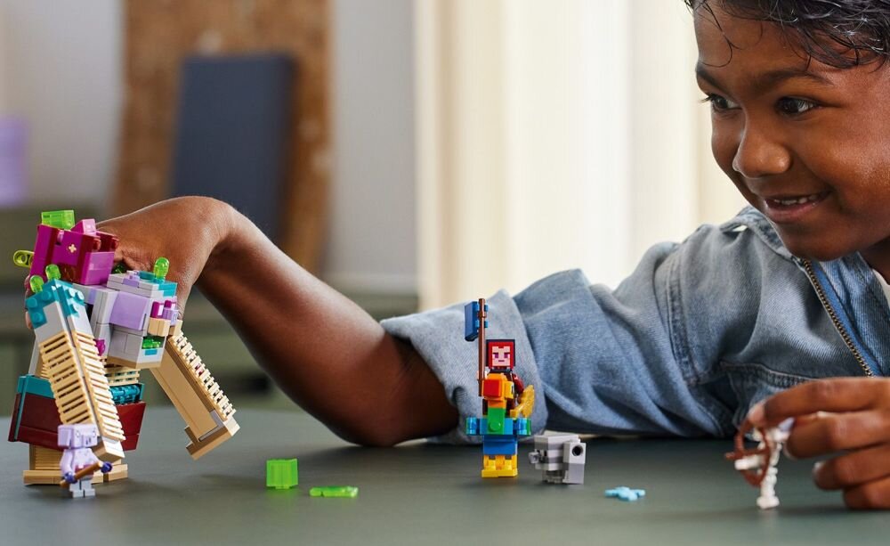 LEGO 21257 Minecraft Decydujące starcie z Dewastatorem klocki elementy zabawa łączenie figurki akcesoria figurka zestaw