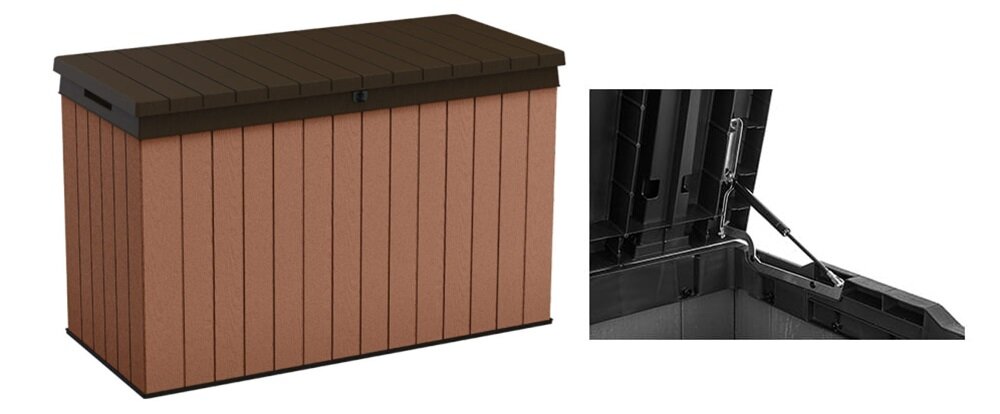 Skrzynia ogrodowa KETER Darwin Box 255157 662L Brązowy wymiary 143 x 65 x 90 cm pojemnosc 662 litrow silowniki