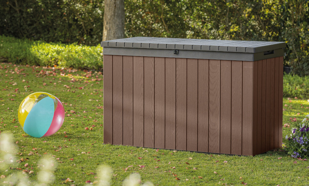 Skrzynia ogrodowa KETER Darwin Box 255157 662L Brązowy estetyczne wykonczenie wytrzymale materialy wysoka odpornosc na skrajne warunki atmosferyczne nie odbarwia sie