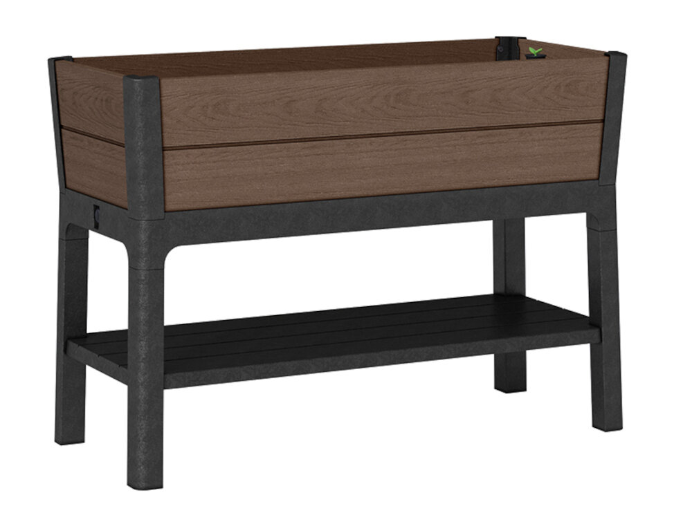 Donica KETER Elevated Garden Bed Pro 255161 110L Brązowy donica na białym ustawiona po skosie brązowa kolorystyka elegancki design dekoracyjny element na tarasie balkonie czy w ogrodzie subtelna struktura powierzchni niewielkie wymiary 113 x 47,5 x 79,8 cm komfortowa pielęgnacja kwiatów ziół i warzyw