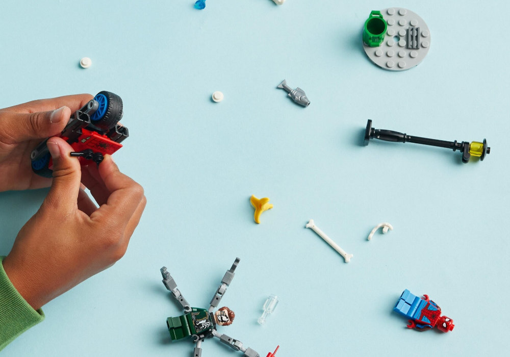 LEGO 76275 Marvel Pościg na motocyklu: Spider-Man vs. Doc Ock zabawa edukacja rozwój wyposażenie kreatywność