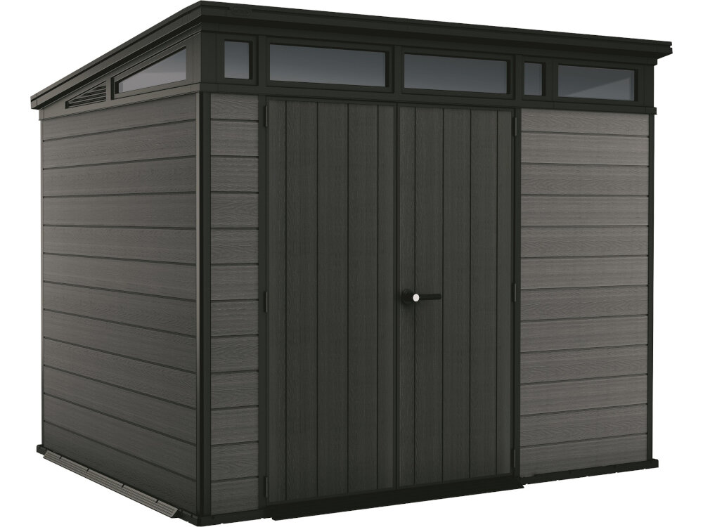 Domek narzędziowy KETER Cortina 9x7 255060 Szary 279 x 216 x 226 cm montaz bez specjalistycznych narzedzi latwe czyszcznie