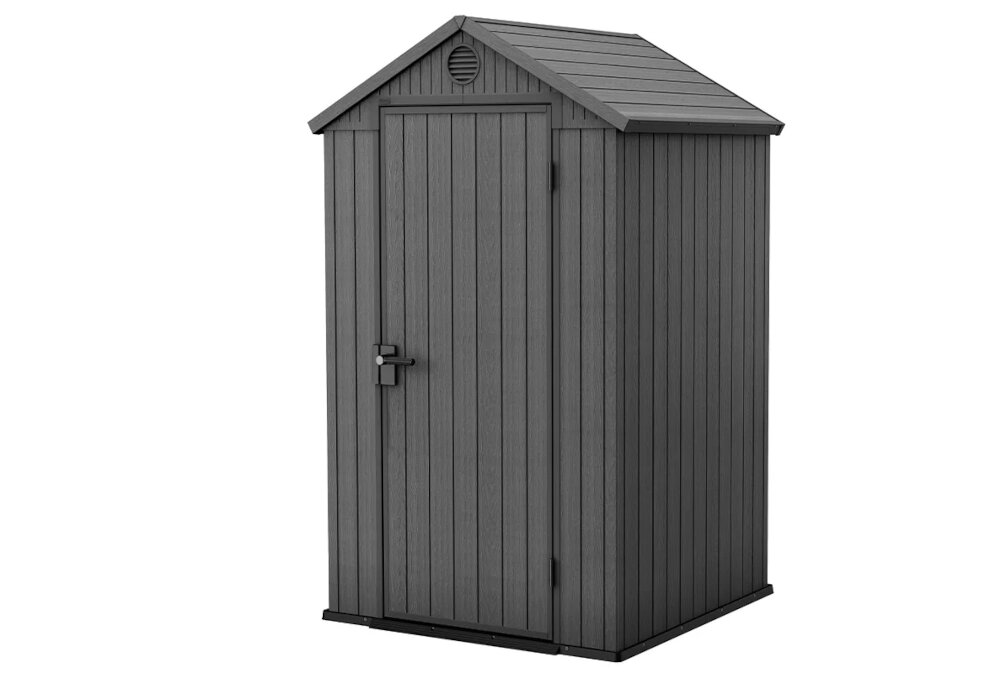 Domek narzędziowy KETER Darwin 4x4 Szary 125.8 x 117 x 205 do przechowywania elegancki praktyczny wymiary 118 x 116,7 x 205 cm w szarym kolorze
