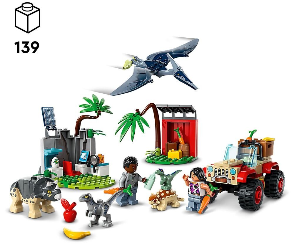 LEGO 76963 Jurassic World Centrum ratunkowe dla małych dinozaurów klocki elementy zabawa łączenie figurki akcesoria figurka zestaw