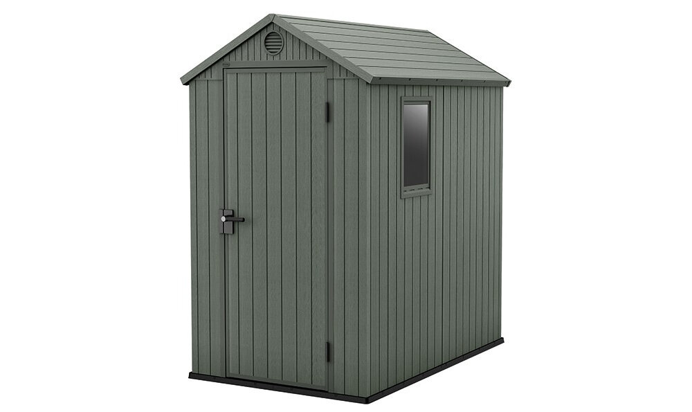 Domek narzędziowy KETER Darwin 4x6 Oliwkowy 125.8 x 184.5 x 205 cm do przechowywania elegancki praktyczny wymiary 125,8 x 184,5 x 205 cm w oliwkowym kolorze