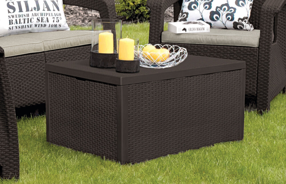 Zestaw mebli ogrodowych KETER Corfu Box 258943 Brązowo-beżowy stol odporny na zmienne warunki pogodowe wymiary 79 x 59 x 42 cm