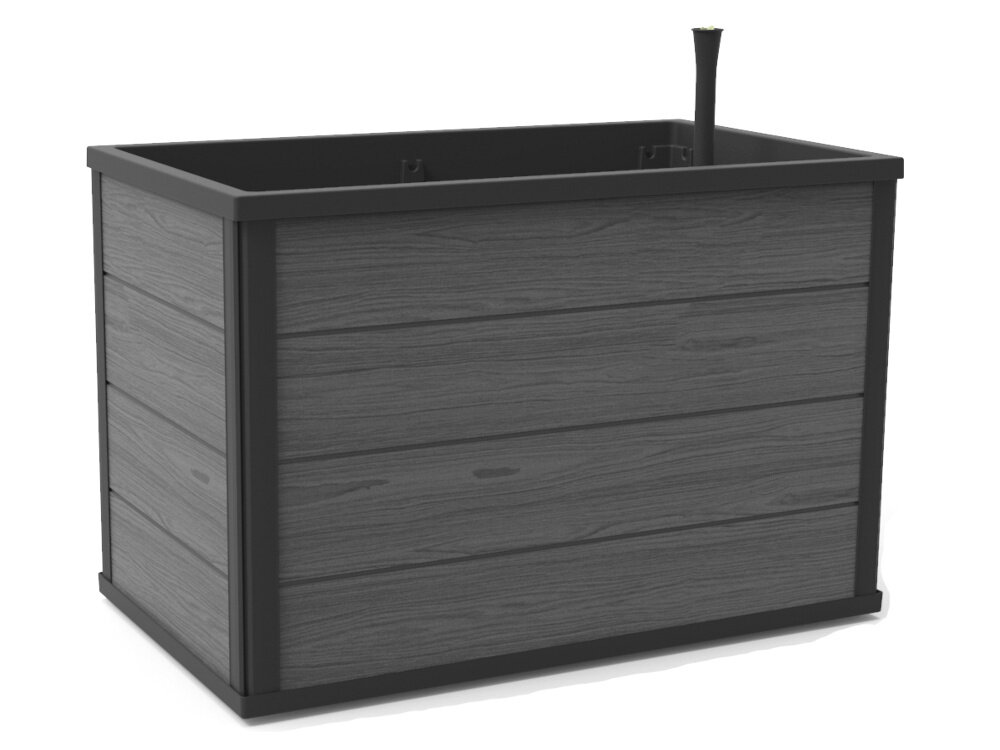 Donica KETER Maple Mobile Urban Garden Bed 88L Szary donica wypełniona roślinami ustawiona na podłodze tarasu wygodna uprawa roślin pielęgnacja roślin komfortowa pielęgnacja kwiatów ziół i warzyw