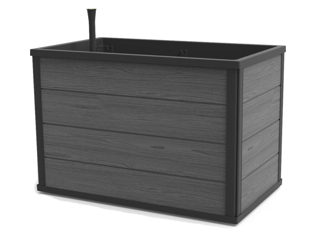 Donica KETER Maple Mobile Urban Garden Bed 88L Szary donica na białym tle ustawiona pod skosem wygodna uprawa roślin w ogrodzie na tarasie na balkonie pojemność 88 litrów do uprawy warzyw ziół kwiatów modułowa donica trwałość elastyczność aranżacyjna elegancki design piękne funkcjonalne przestrzenie zielone