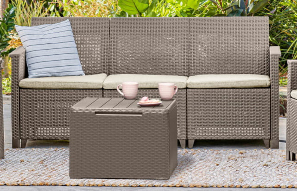 Zestaw mebli ogrodowych KETER Elodie 5 254086 Cappuccino potrojna sofa wymiary 65 x 163 x 74 cm oplywowy uniwersalny ksztlt