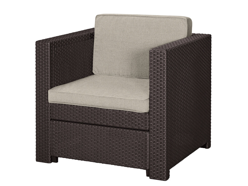 Fotel KETER Riviera 258959 Brązowy wysoka odpornosc na skrajne warunki atmosferyczne zabezpieczyc poduszki przed wilgocia i opadami ć