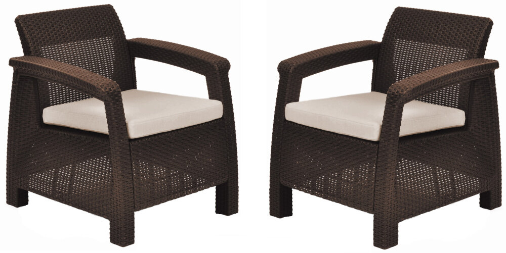 Zestaw mebli ogrodowych KETER CORFU II DUO Brązowo-beżowy dwa fotele ponadczasowy styl mile chwile relaks