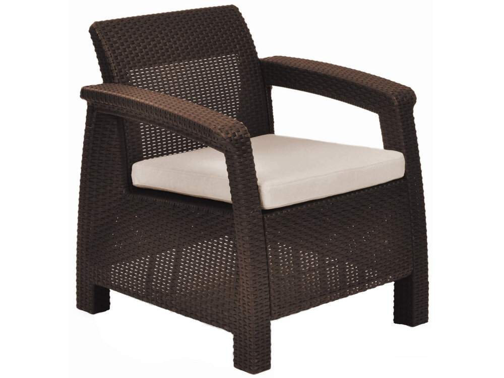 Zestaw mebli ogrodowych KETER CORFU II DUO Brązowo-beżowy do picia kawy czytania ksiazki sluchania muzyki wymiary 75 x 70 x 79 cm maksymalne obciazenie do 110 kg