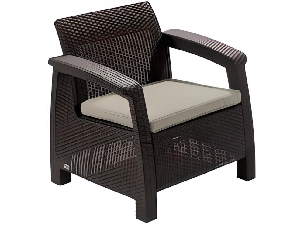 Zestaw mebli ogrodowych KETER CORFU II DUO Brązowo-beżowy do picia kawy czytania ksiazki sluchania muzyki wymiary 75 x 70 x 79 cm maksymalne obciazenie do 110 kg