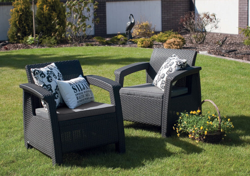 Zestaw mebli ogrodowych KETER CORFU II DUO Brązowo-beżowy wysoka odpornosc na skrajne warunkami atmosferyczne