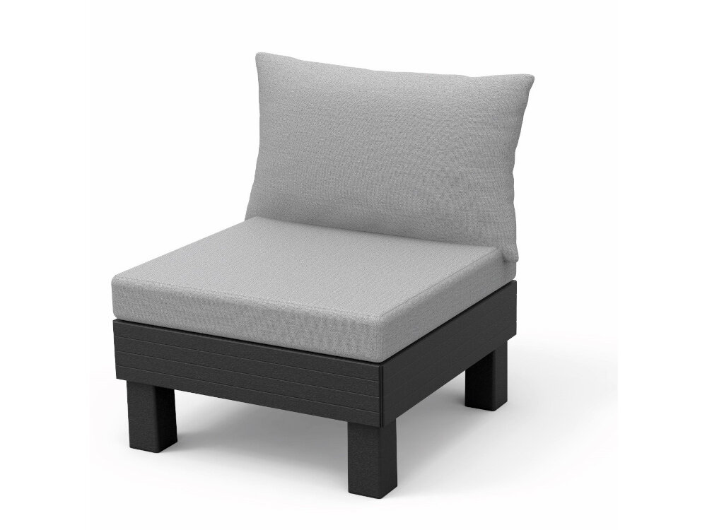 Sofa ogrodowa KETER 1 Elements 257366 Grafitowy sofa na białym tle ustawiona pod skosem od przodu wygodna funkcjonalna strefa wypoczynku na świeżym powietrzu do użytku na tarasie w ogrodzie na dużym balkonie jedno miejsce