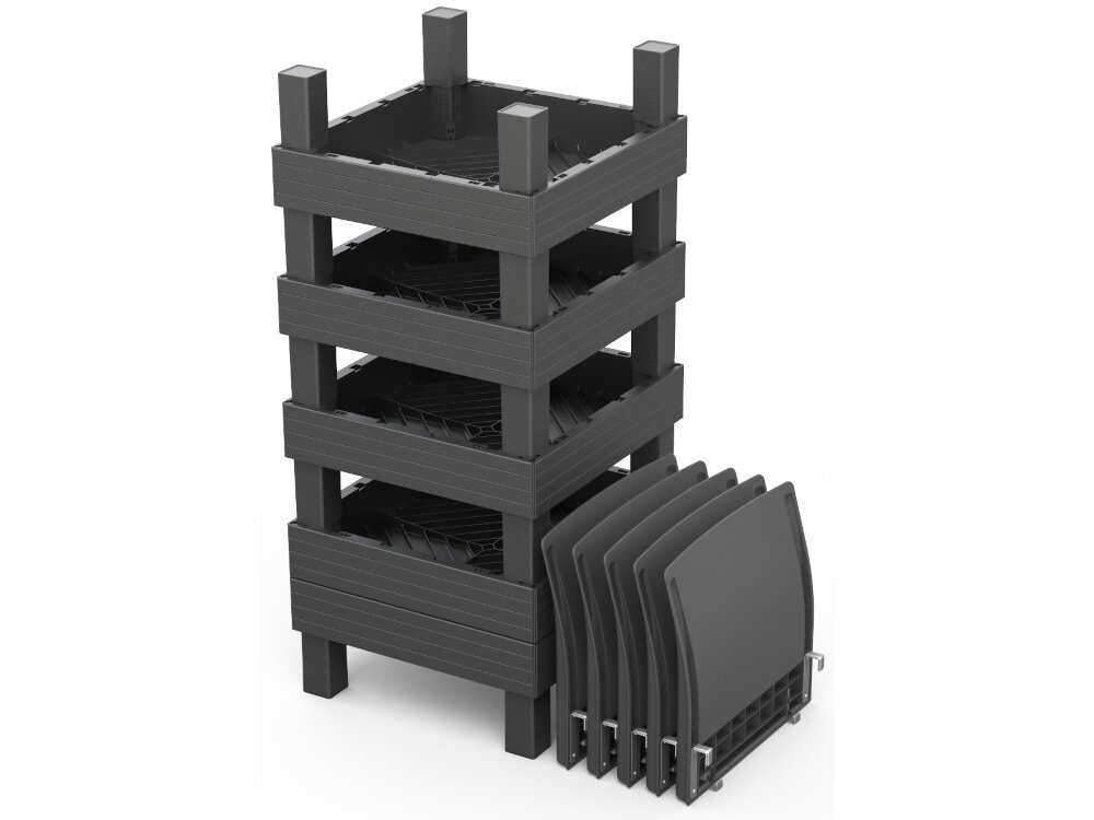 Sofa ogrodowa KETER 1 Elements 257366 Grafitowy zdjęcie na białym tle złożony zestaw obok oparcia wygodne przechowywanie odłączane oparcia możliwość postawienia siedzisk jedno na drugim praktyczne rozwiązanie porządek