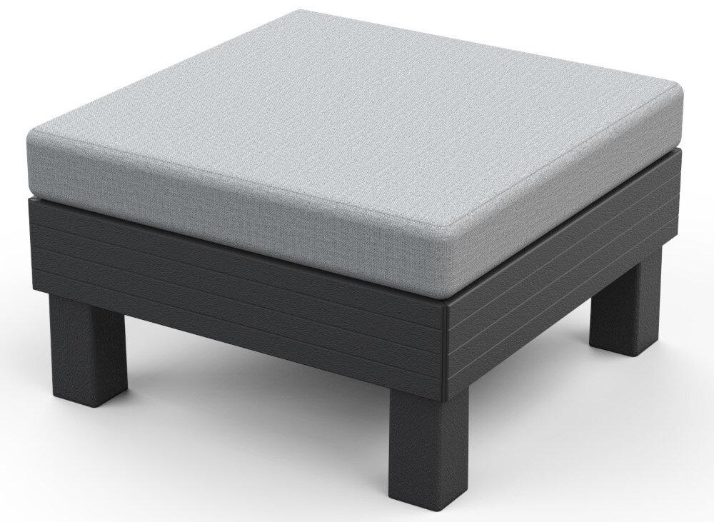 Pufa ogrodowa KETER Elements Single Hocker 257368 Grafitowo-szary pufa na białym tle ustawiona pod skosem od przodu wygodna funkcjonalna strefa wypoczynku na świeżym powietrzu do użytku na tarasie w ogrodzie na dużym balkonie jedno miejsce