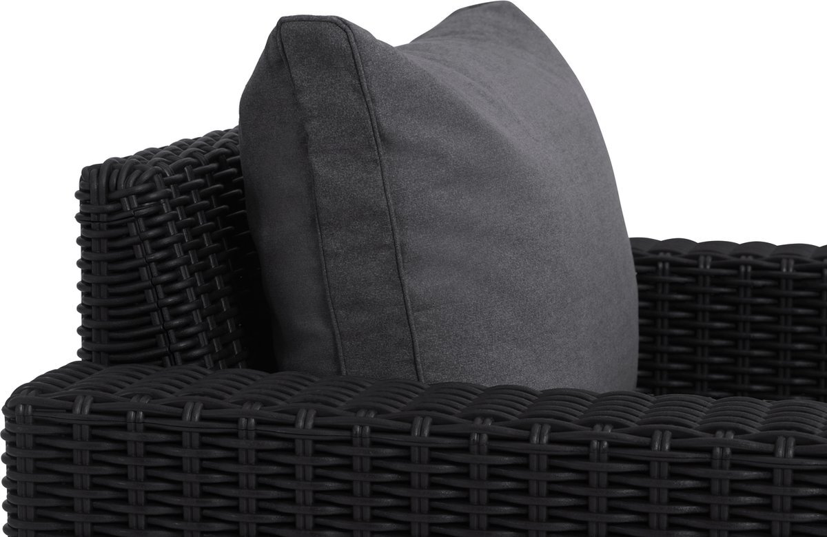 Zestaw mebli ogrodowych KETER California Chaise Longue 256622 Grafitowy, komfort, poduszki, oparcie, suwak, siedziska, Zbliżenie na bok narożnika wraz z poduszką