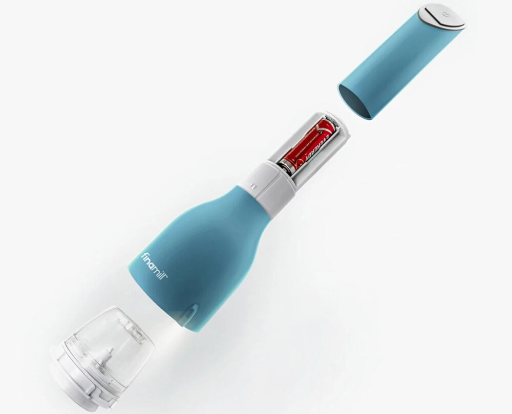 Młynek do przypraw FINAMILL Battery Niebieski lekki kompaktowy waga 240 gram Wymiary